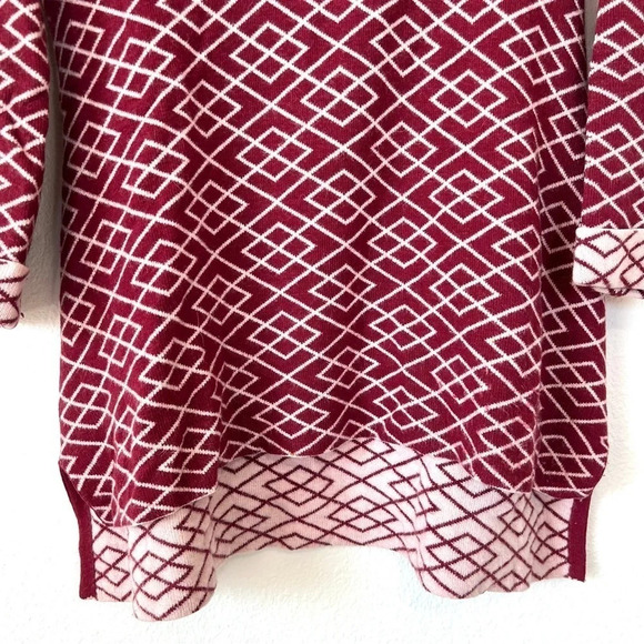 Anthropologie Moth Alpaca Cowl Turtleneck Sweater Maroon Geometric Print - Picture 7 of 9